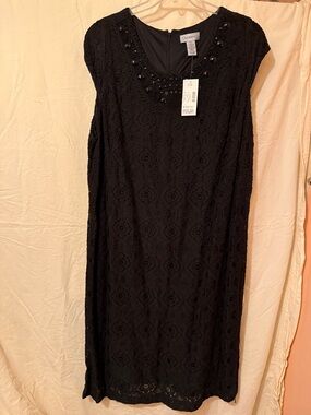 Catherines Black Lace Midi Dress with Beaded Scoop Neck